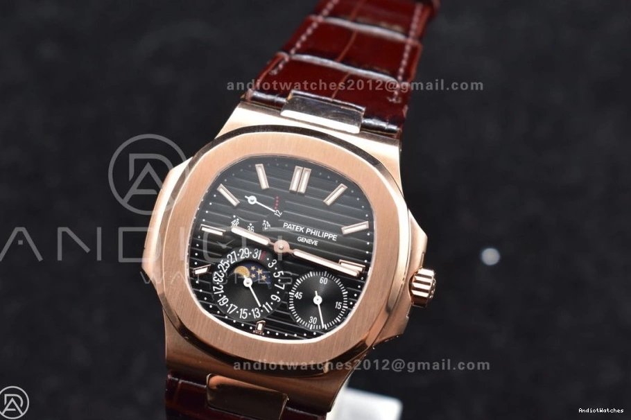 Premium Dial Gray Nautilus GRF Brown Strap 5712 on Best Edition 912 Croco A23J RG SS 0704